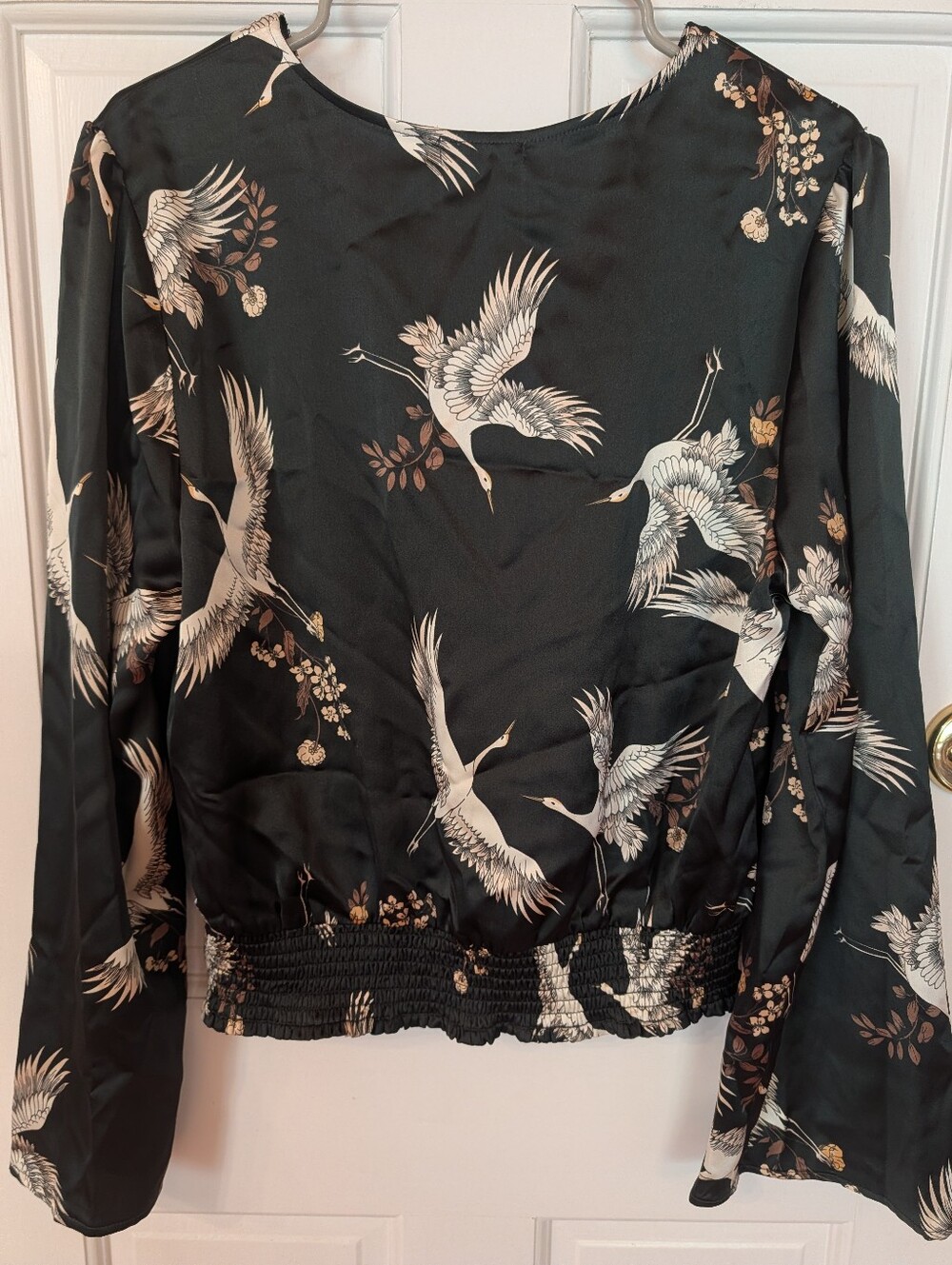 NWT Pleione Crane Print Faux Wrap Blouse Women's XL Kimono Sleeve Top - Picture 7 of 7